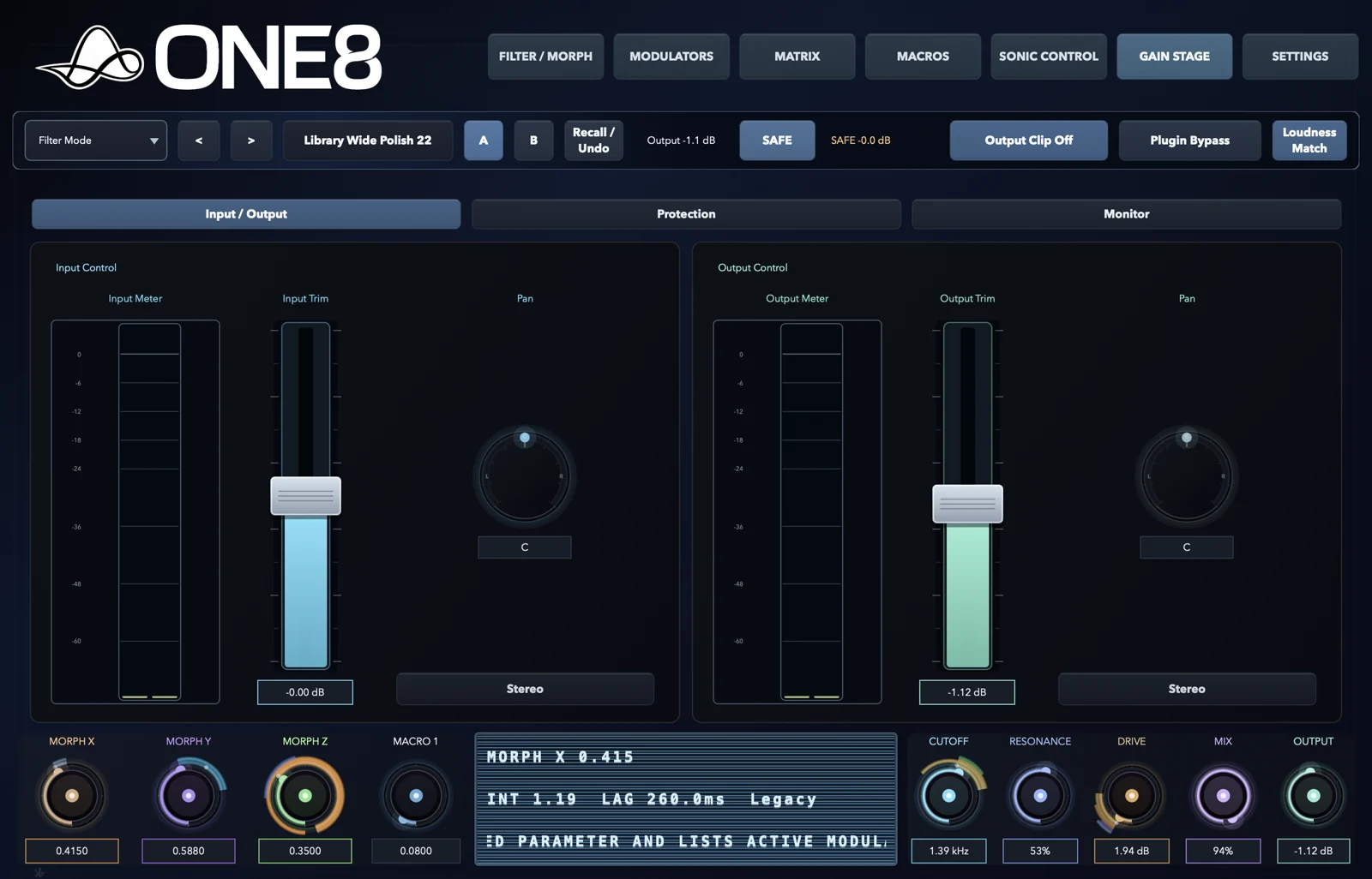 ONE8 Gain Stage monitor page