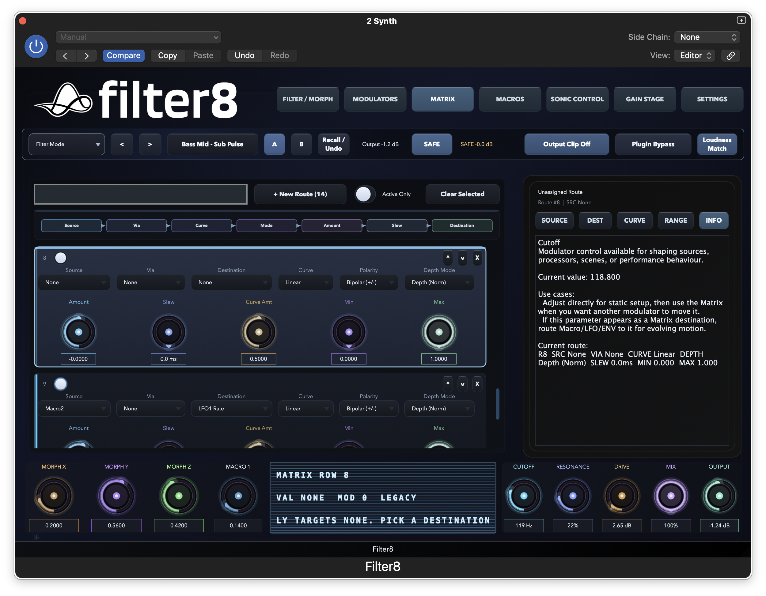 Filter8 matrix inspector