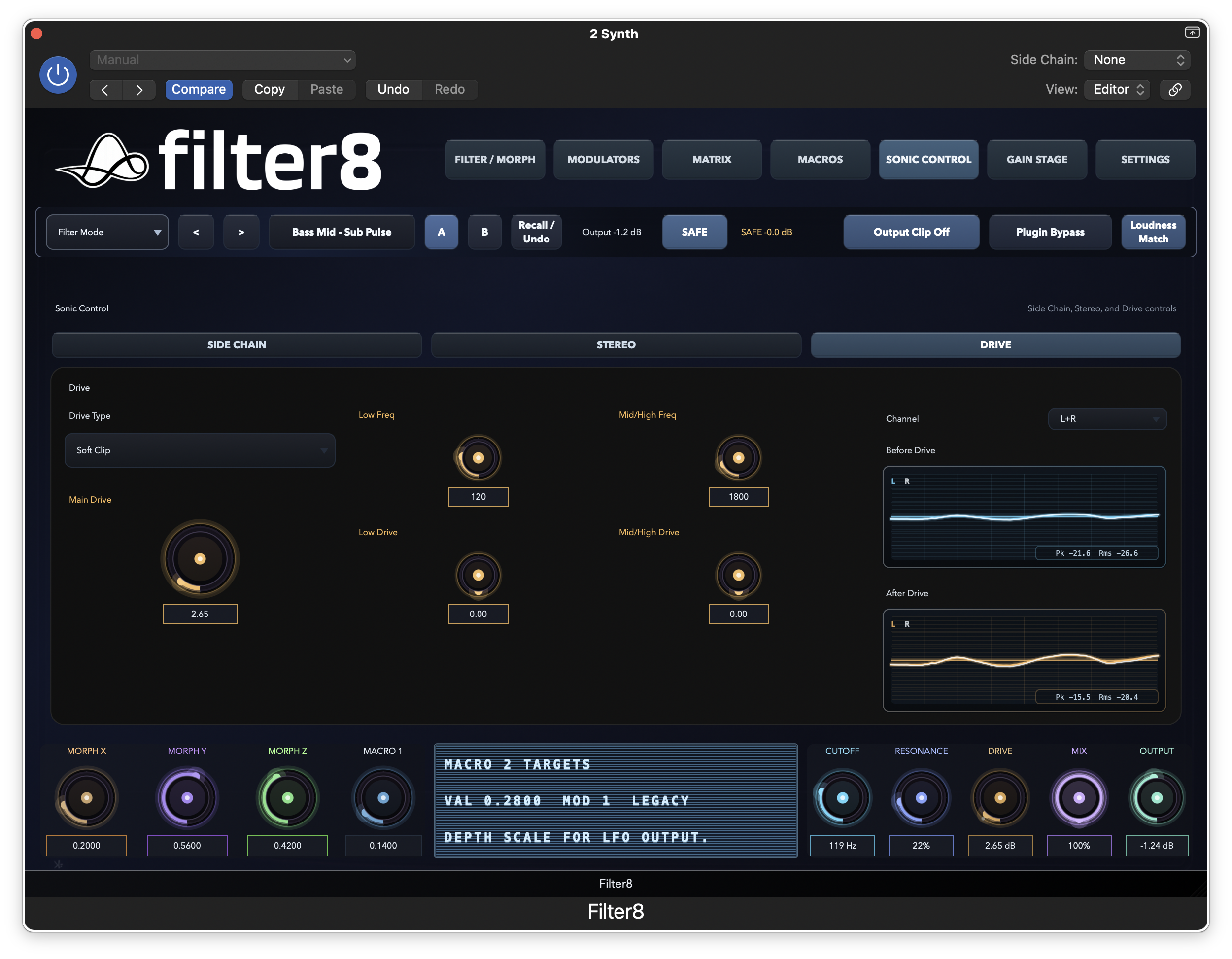 Filter8 drive controls