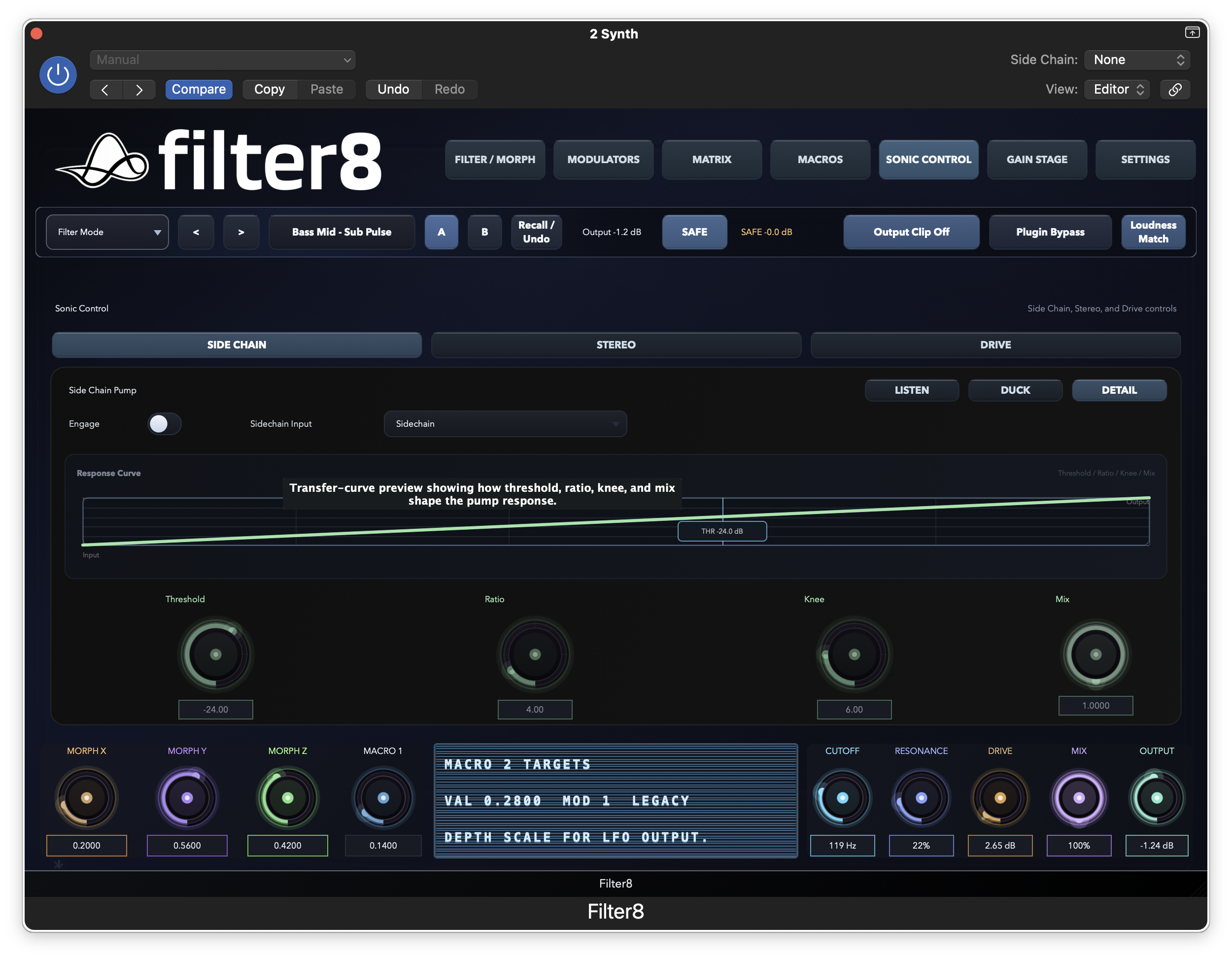 Filter8 sidechain response controls