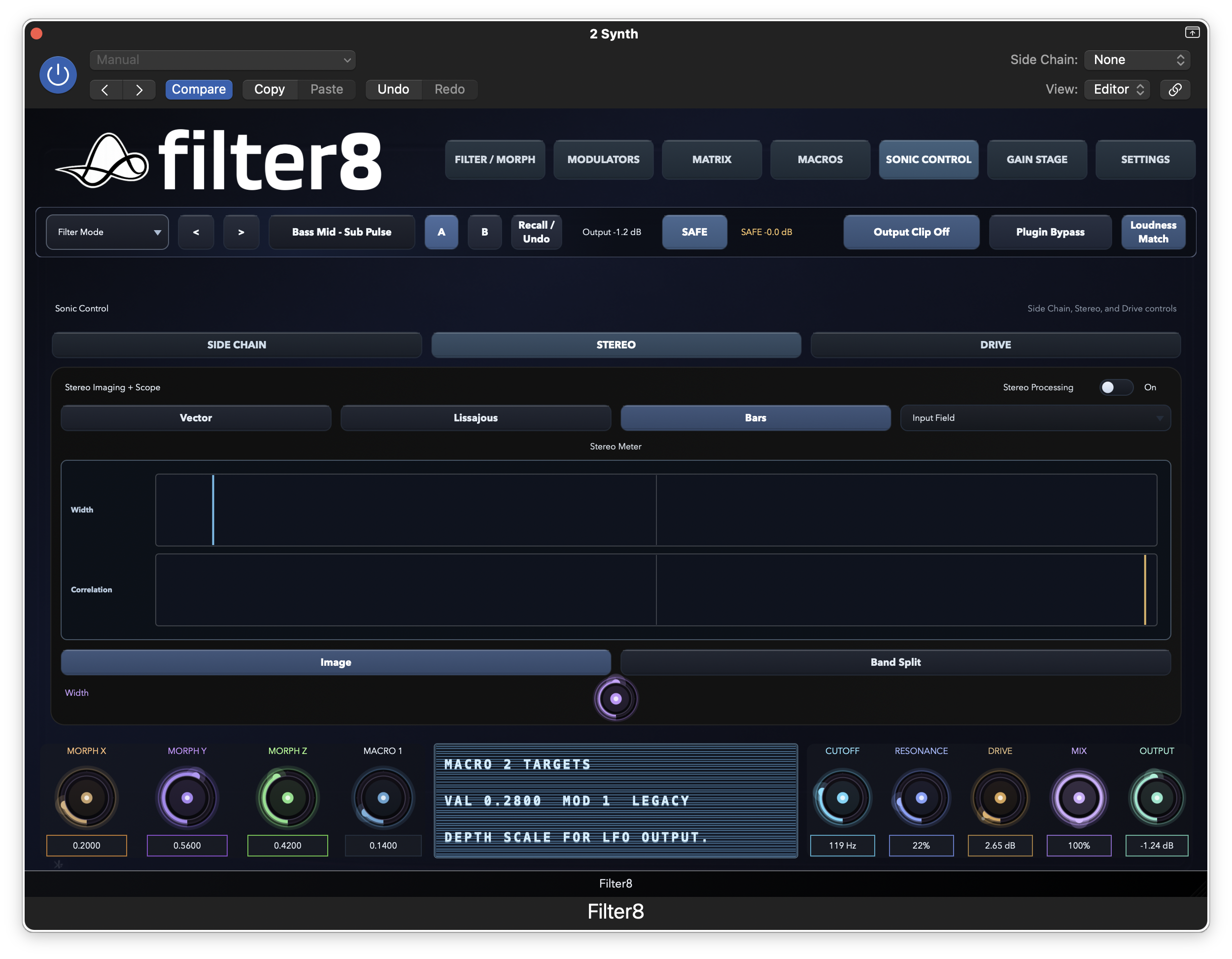 Filter8 stereo controls