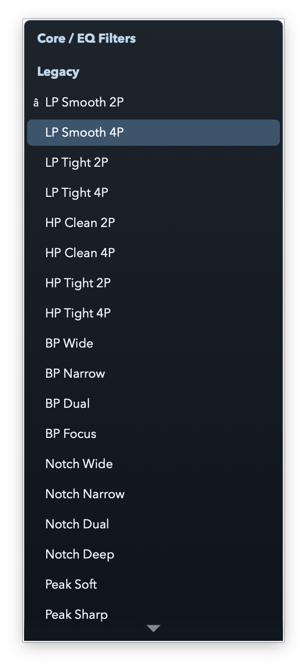 Filter / Morph tab with envelope rack