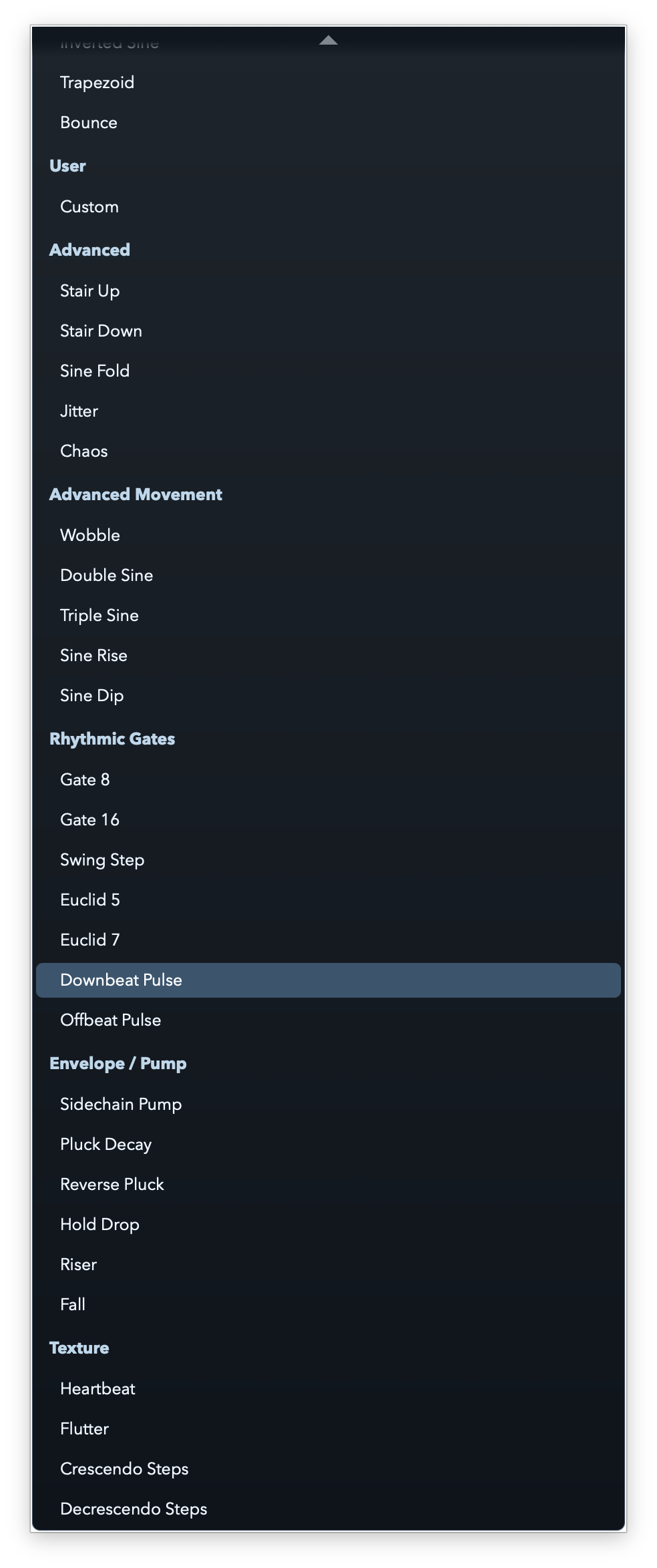 LFO shape menu lower section