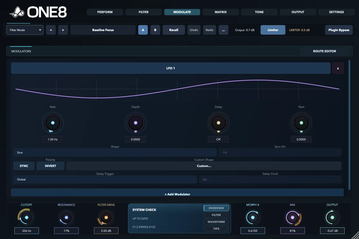 ONE8 LFO creating active tempo-synchronised movement