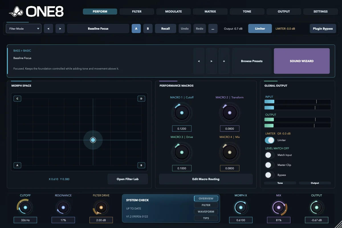 ONE8 Perform page with an expressive morph position and assigned macros